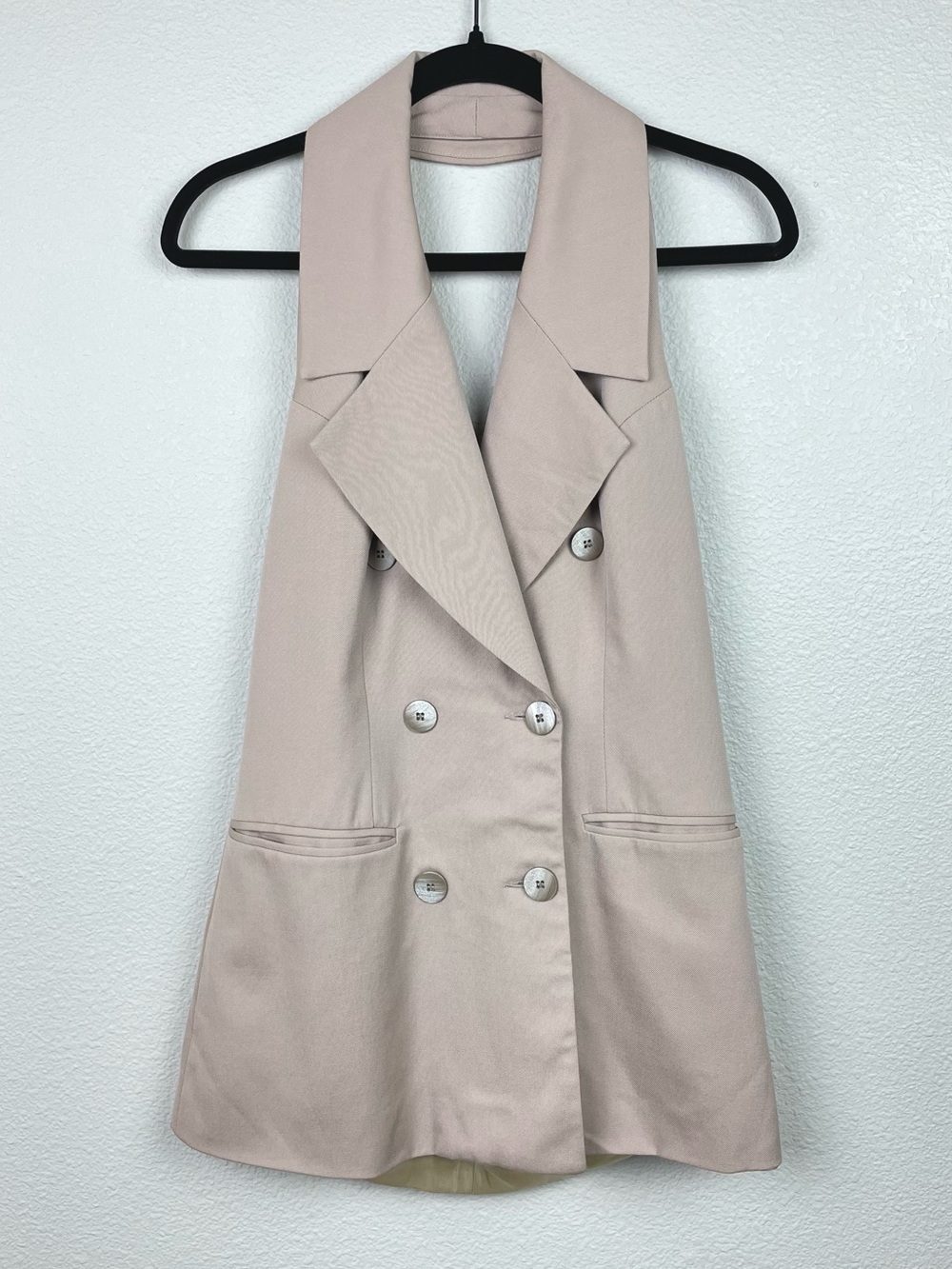 VTG Marc Christiani Women's 8 Backless Tan Blazer Halter Vest 100% Wool Neutral - Picture 1 of 15